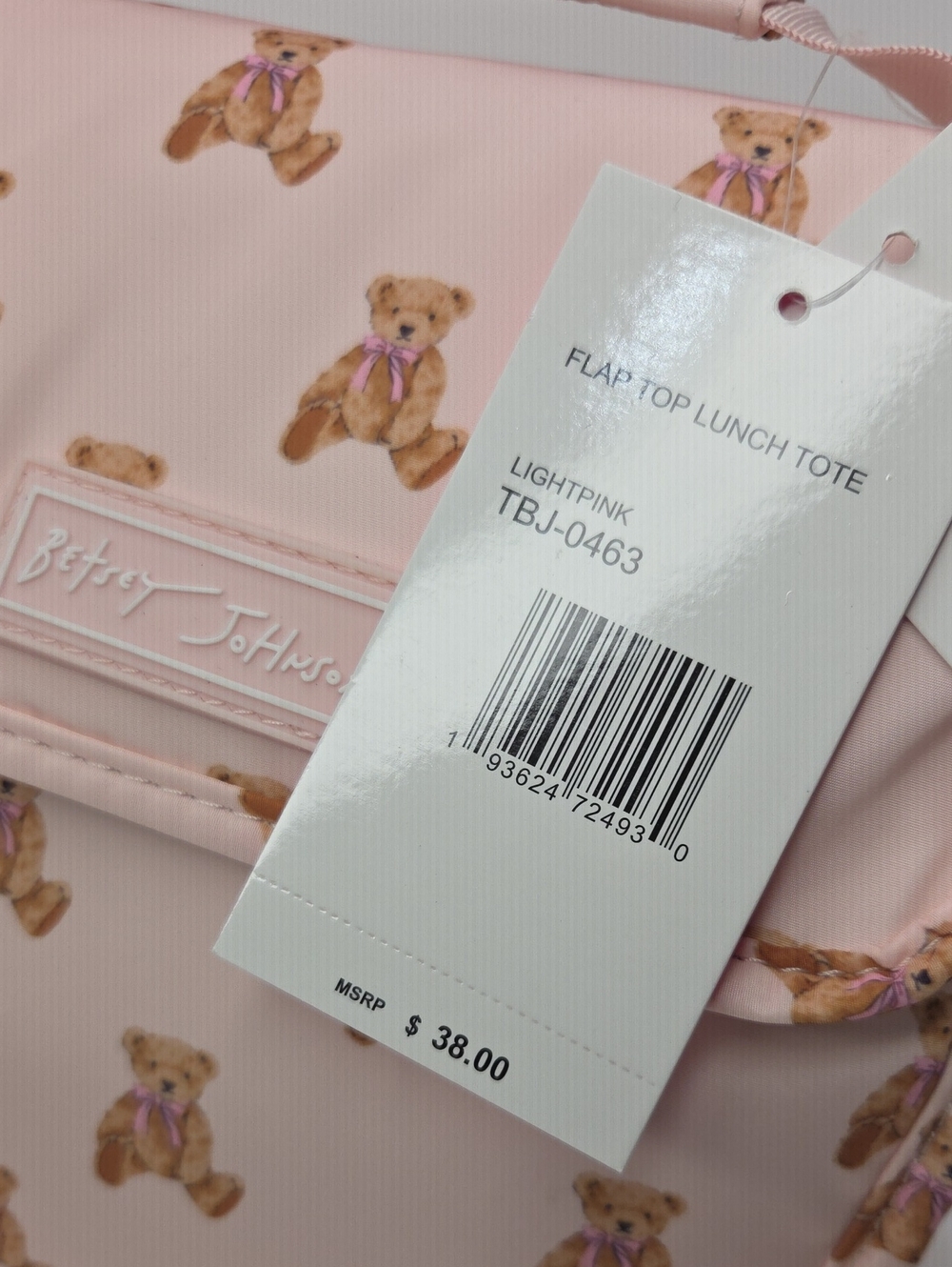 🧸▪️ Betsey Johnson ▪️light Pink Teddy Bear Print Flap Lunch tote Bag - Picture 6 of 6
